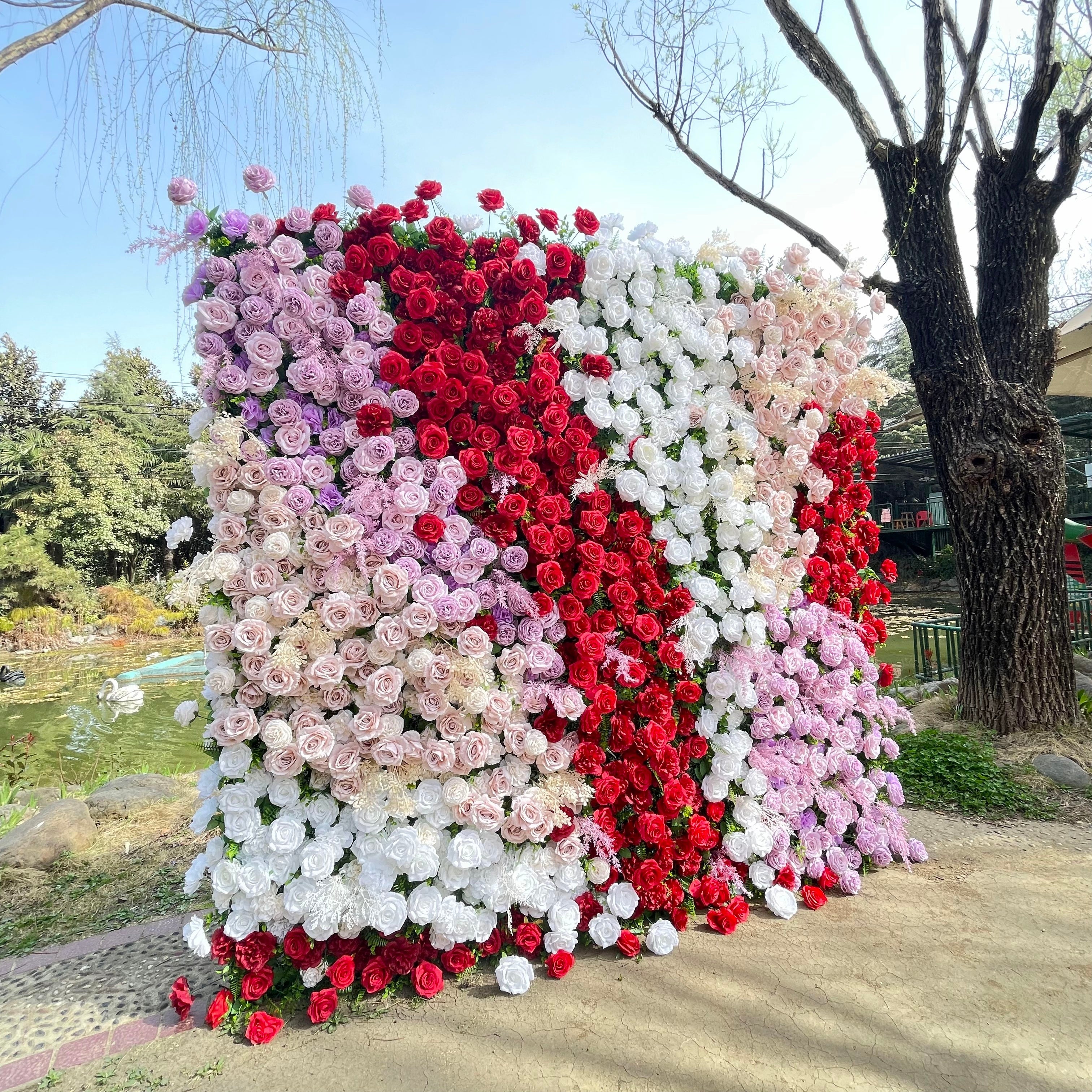 Muma：5D Fabric Artificial rolling up curtain flower wall