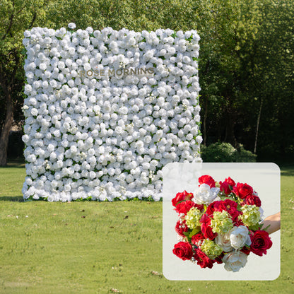 CP04: One Fabric Backdrop Artificial rolling up flower wall+100 Loose Flowers  (Red)