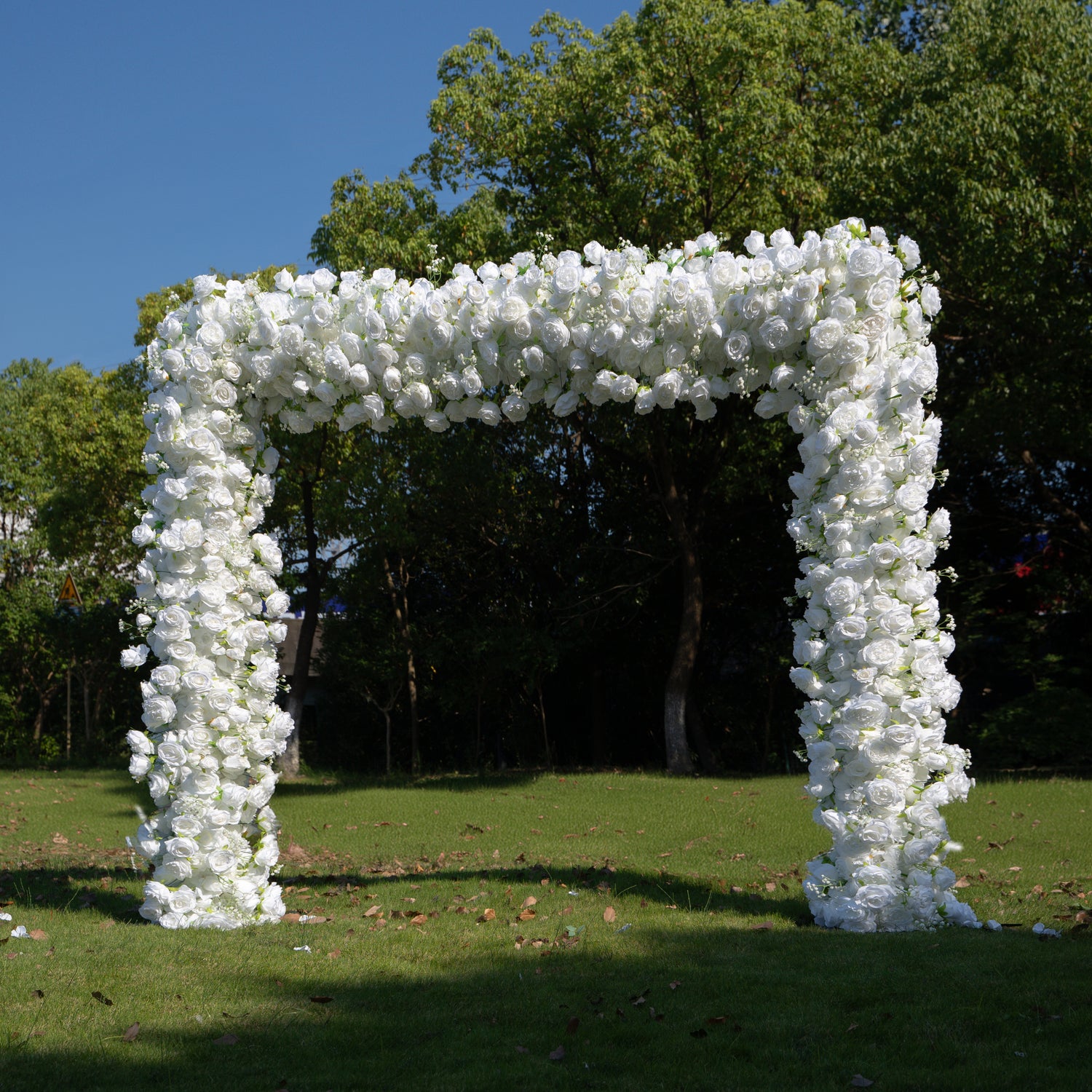 Elena： White Roses Fabric Artificial rolling up curtain flower arch（Not Including Frame)