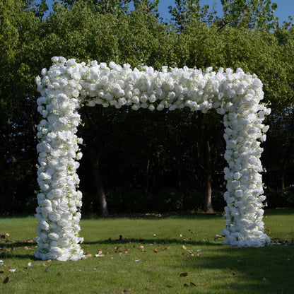 Elena： White Roses Fabric Artificial rolling up curtain flower arch（Not Including Frame)