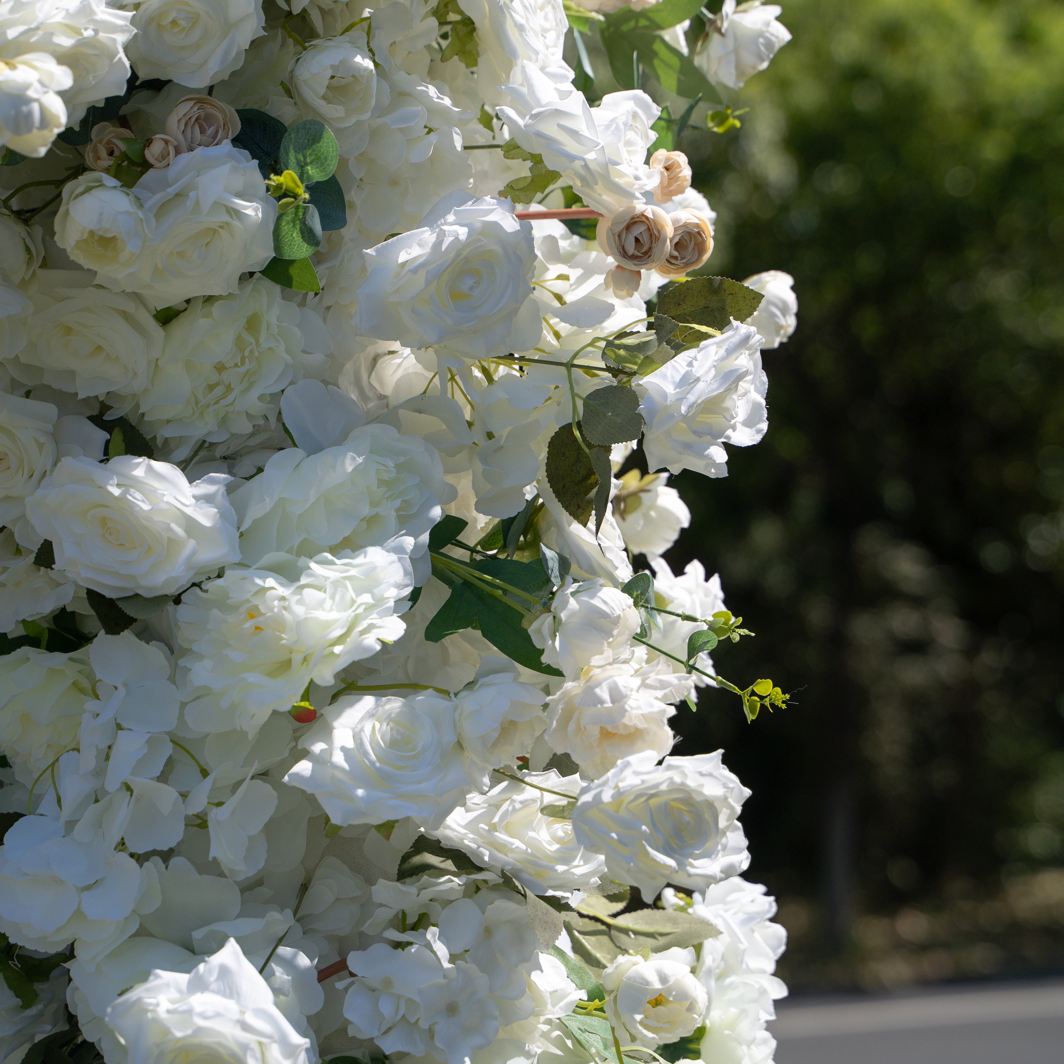 Ice：Fabric Artificial rolling up curtain flower arch（Not Including Frame)