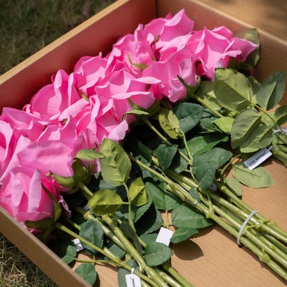 Dark Pink Curled Rose Flower- 19&quot;