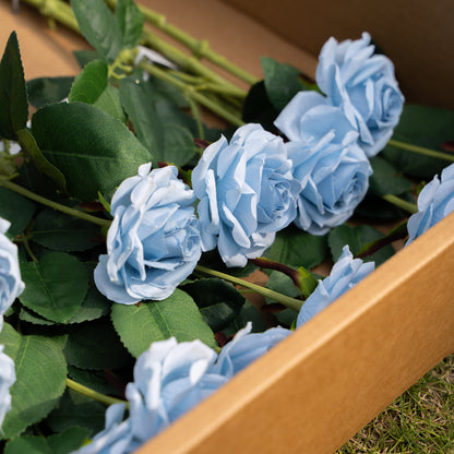 Blue Artificial Curled Small  Rose Flower - 17.8&quot; Tall