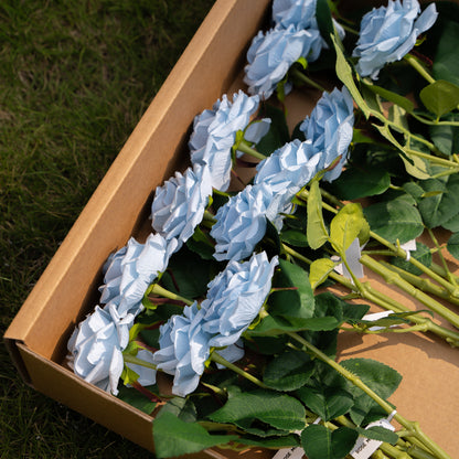 Blue Artificial Curled Small  Rose Flower - 17.8&quot; Tall