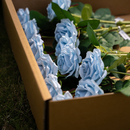 Blue Artificial Curled Small  Rose Flower - 17.8&quot; Tall