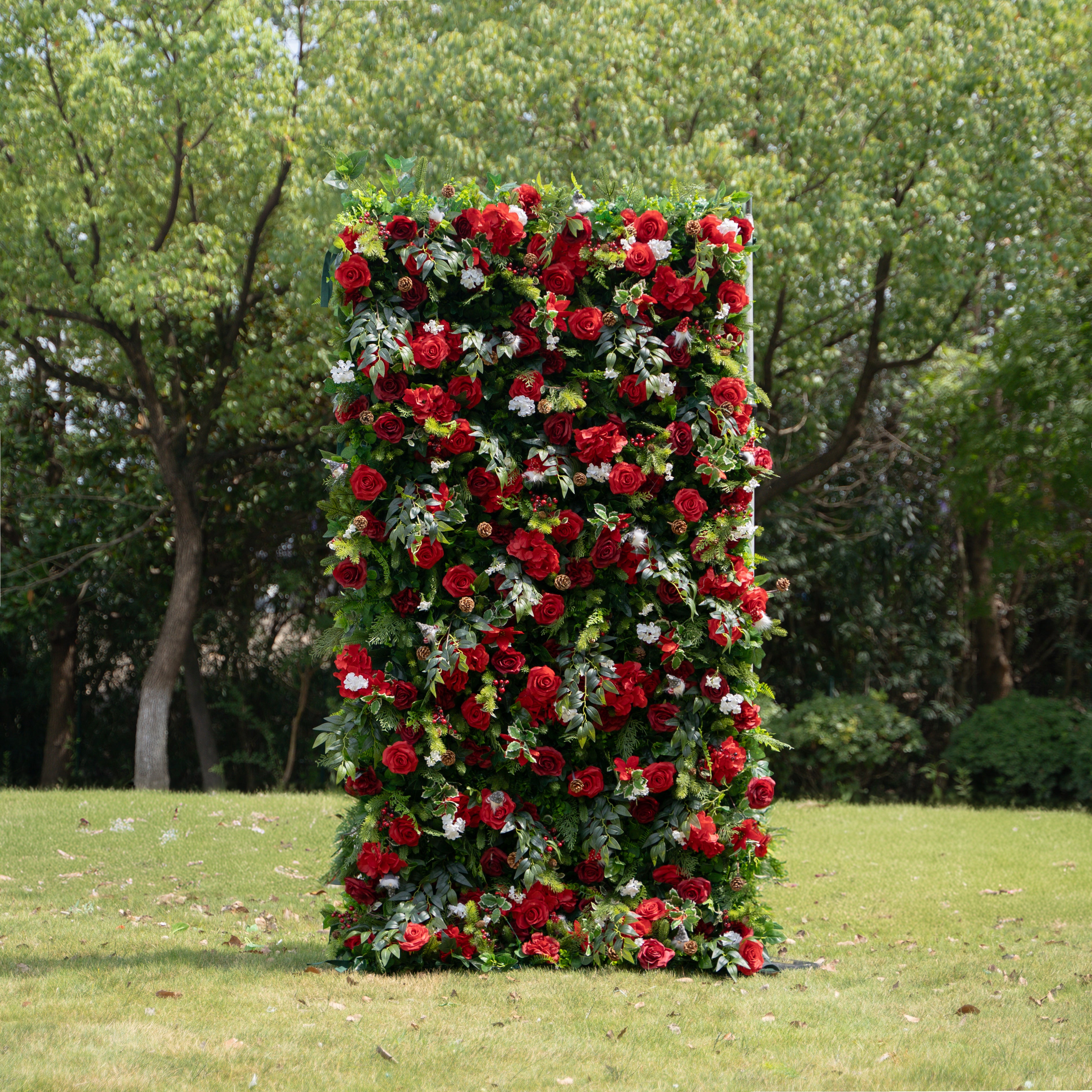 MC-A: Christmas Fabric Backdrop Artificial rolling up flower wall 4*8ft+Xmas Loose Flowers