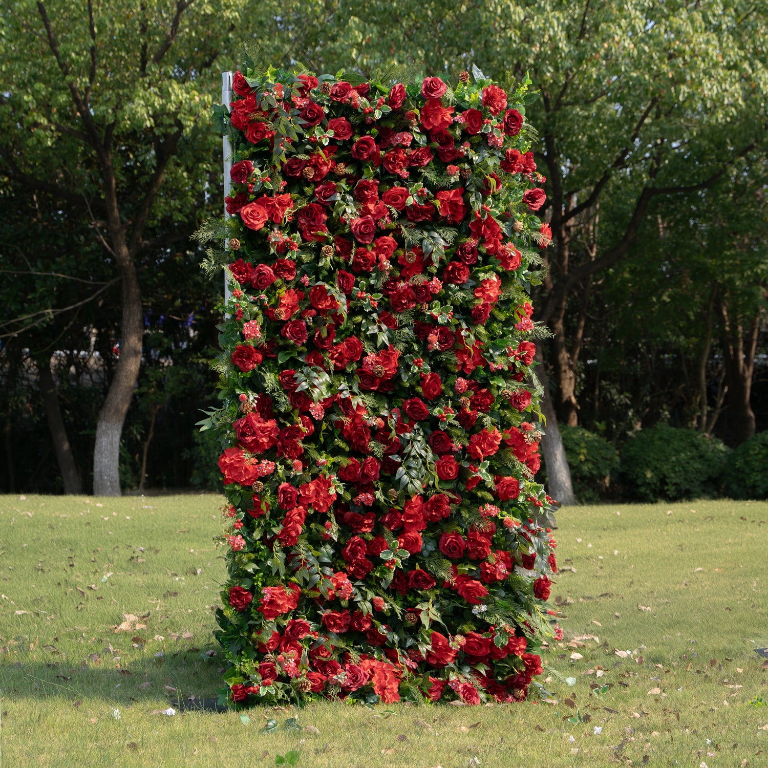 MC-1: Christmas Fabric Backdrop Artificial rolling up flower wall 4*8ft+Xmas Loose Flowers+1 Flower Wall Stand