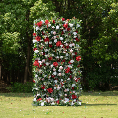 MC-E: Christmas Fabric Backdrop Artificial rolling up flower wall 4*8ft+Xmas Loose Flowers