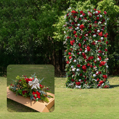 MC-2: Christmas Fabric Backdrop Artificial rolling up flower wall 4*8ft+Xmas Loose Flowers