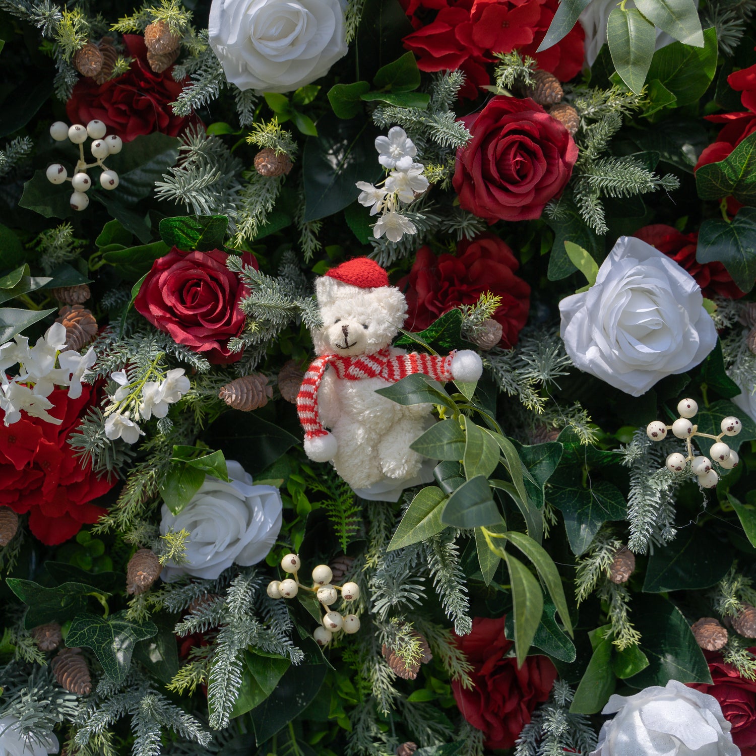 MC-5: Christmas Fabric Backdrop Artificial rolling up flower wall 4*8ft+Xmas Loose Flowers