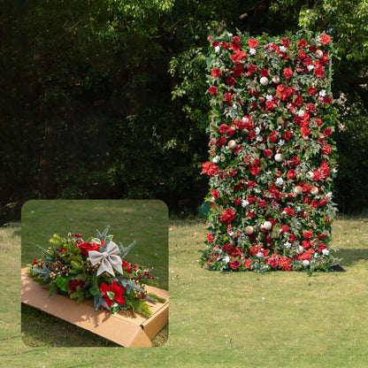 MC-3: Christmas Fabric Backdrop Artificial rolling up flower wall 4*8ft+Xmas Loose Flowers