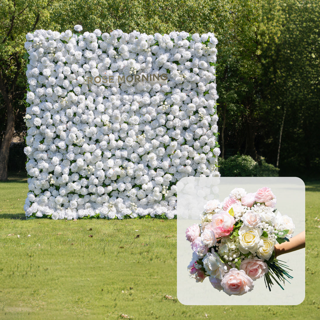 CP03: One Fabric Backdrop Artificial rolling up flower wall+100 Loose Flowers  (Pink)