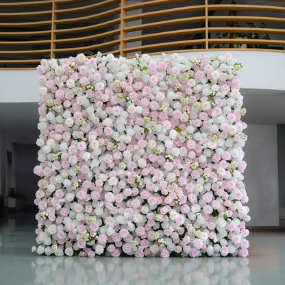 Leona：5D Fabric Artificial rolling up curtain flower wall