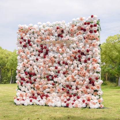 Yvette：5D Fabric Artificial rolling up curtain flower wall